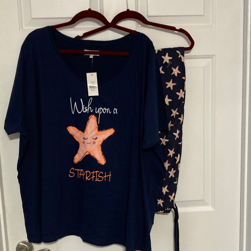 Blue and Orange Starfish 2 piece pajama/lounge set.